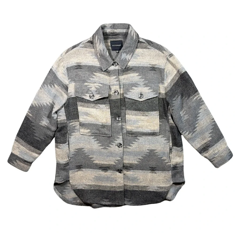 Dictionary Shacket Mens‎ L/XL Gray Excellent Aztec Southwestern Pattern